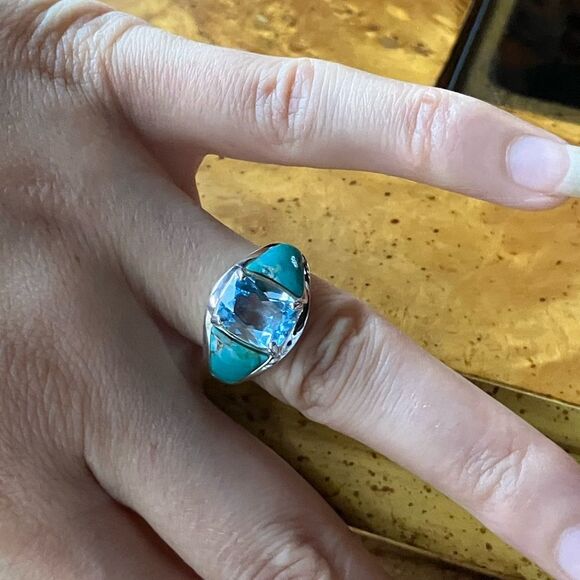 Sky Blue Topaz Mojave Turquoise Sterling Silver Ring Size 6.75 main image 4
